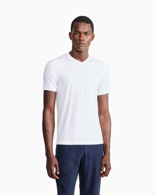 Giorgio Armani White Jersey T-Shirt With A V-Neck for men