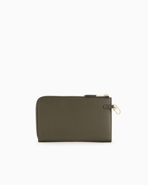 Giorgio Armani Gray Leather Wrap-Around Zip Wallet