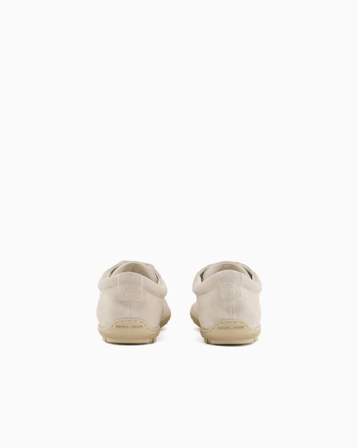 Giorgio Armani White Low-Top Suede Lace-Up Sneakers With Rubber Sole for men