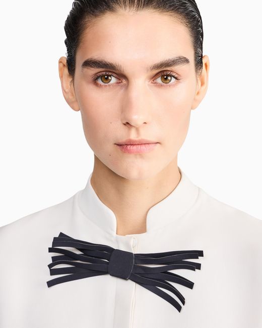 Giorgio Armani White Shirt Sleeveless Mandarin Collar Silk Cady Detachable Brooch
