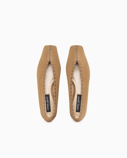 Giorgio Armani White Suede Ballerinas With Embroidery