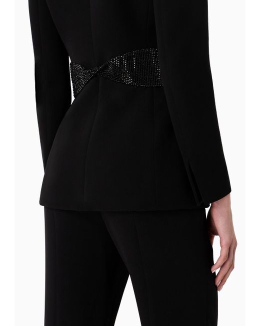 Giorgio Armani Black Single-breasted Jacket In Silk Cady With Rhinestone Details