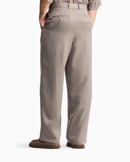 Giorgio Armani Gray Cupro Chevron Flat-Front Trousers for men