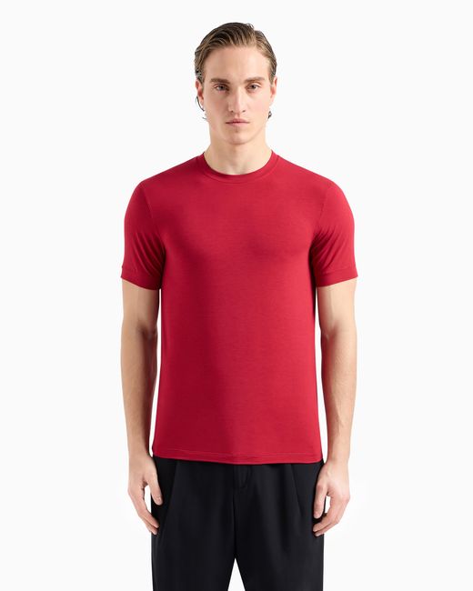 Giorgio Armani T-Shirt Mit Rundhalsausschnitt Und Kurzen Ärmeln, Gefertigt Aus Elastischem Viskose-Jersey in Red für Herren