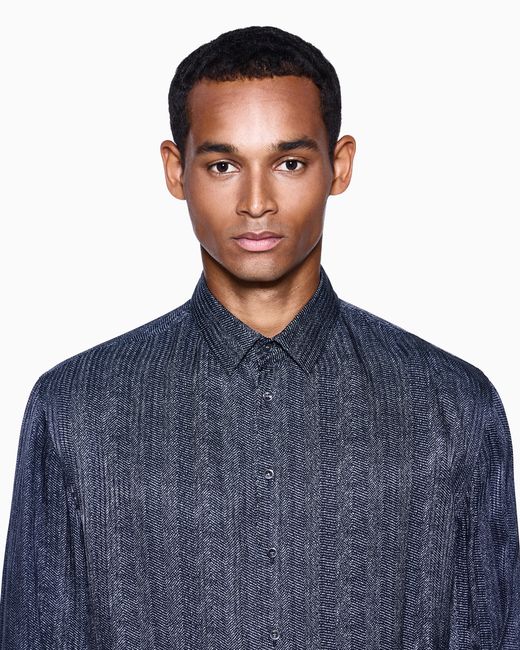 Camisa Regular Fit De Viscosa Y Seda Estampada Giorgio Armani de hombre de color Blue