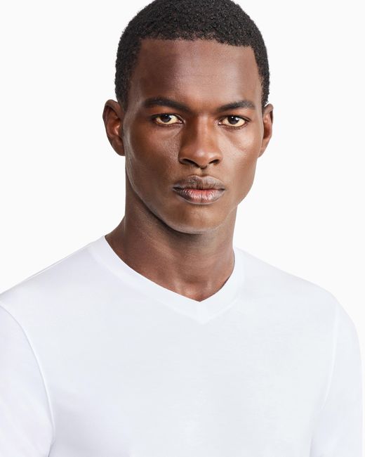 Giorgio Armani White Jersey T-Shirt With A V-Neck for men