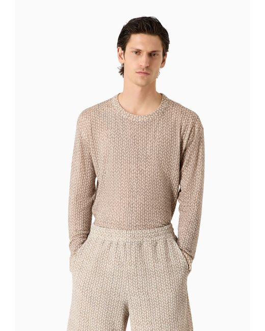Giorgio Armani Natural Crew-neck Jumper In Virgin Wool With A Braided Print for men