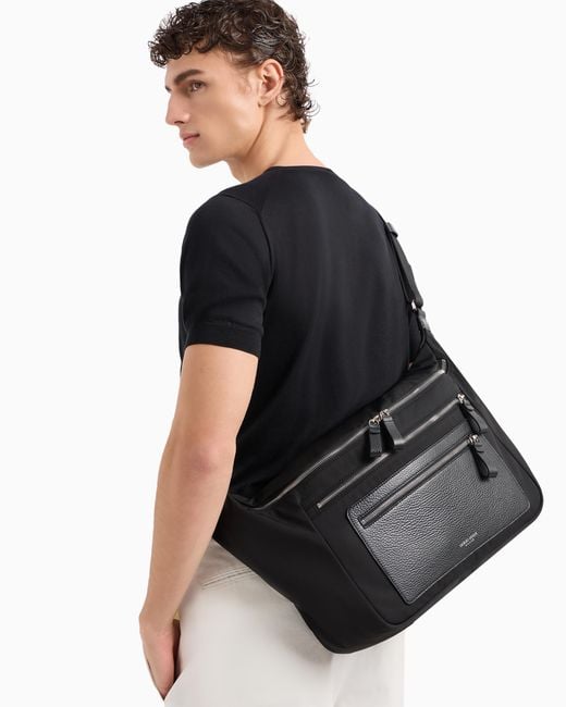 Bolso Bandolera Grande De Nailon Y Cuero Plena Flor Asv Giorgio Armani de hombre de color Black