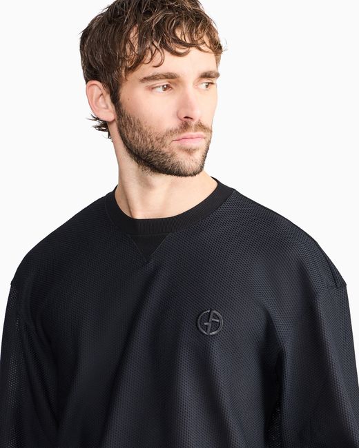 Giorgio Armani Blue Technical Waffle Sweatshirt for men