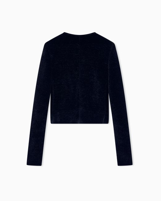 Giorgio Armani Blue Blazer Jackets Slim Fit Chenille Crew Neck Metal Zip