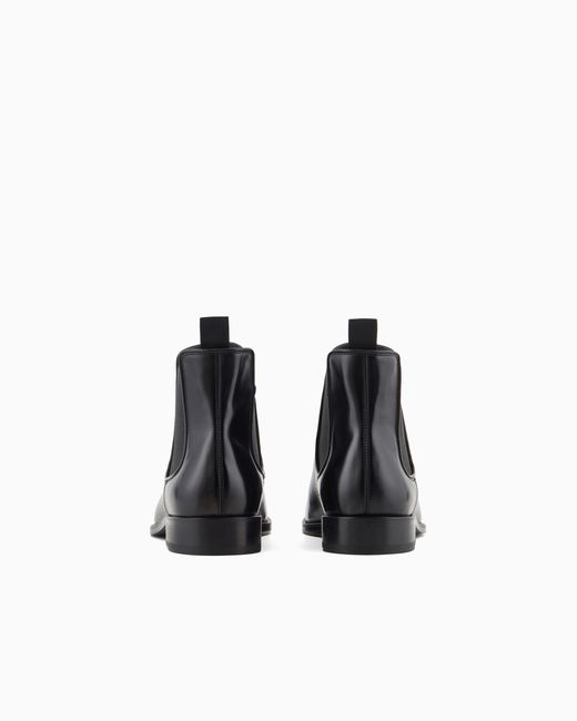 Giorgio Armani Black Antique-Effect Leather Ankle Boots for men