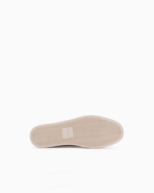 Giorgio Armani White Suede Slip On With Threading And Rubber Sole for men