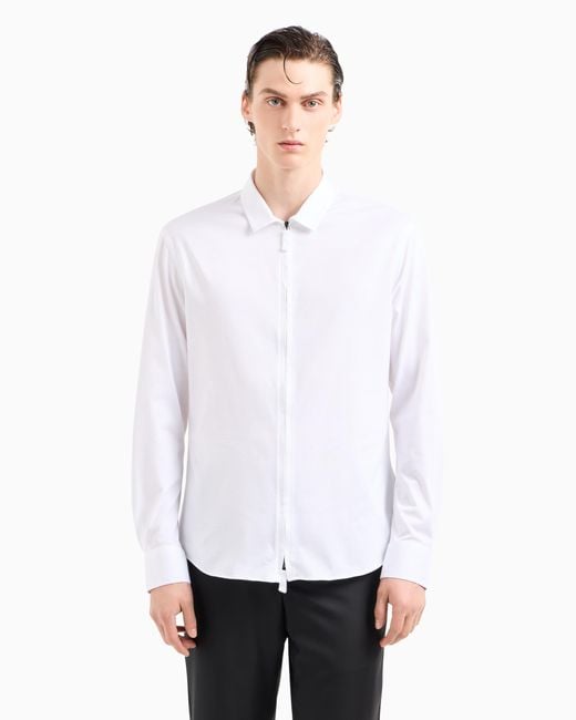 Giorgio Armani White Cotton-Jersey Zipped Shirt for men