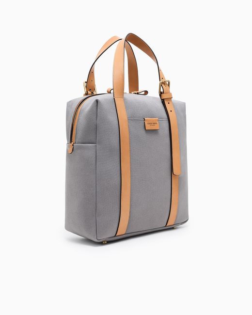 Giorgio Armani Blue Canvas Shopper Bag With Leather Details for men