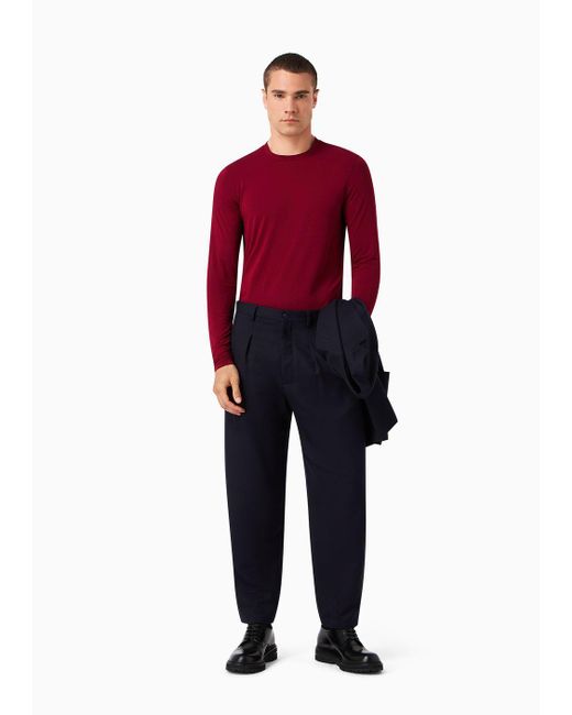 Giorgio Armani Red Stretch Viscose Jersey Jumper With Crew Neck And Long Sleeves for men