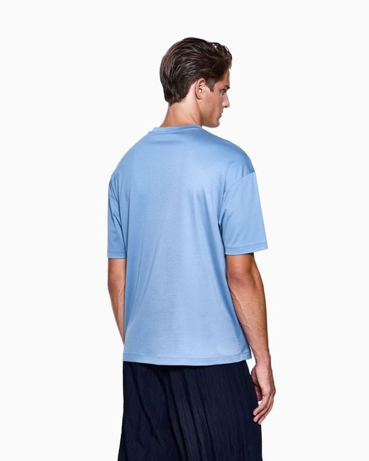 Giorgio Armani Blue Organic Cotton Interlock Crew-Neck T-Shirt for men