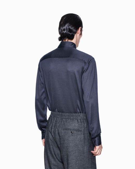 Giorgio Armani Blue Slim-Fit Micro-Jacquard Silk And Cotton Jersey Shirt for men