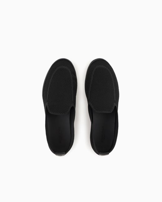 Giorgio Armani Black Breathable Mesh Slip-On Sneaker With Leather Inserts for men