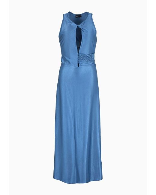Giorgio Armani Blue Langes Kleid Der Asv-linie Aus Elastischer Viskose