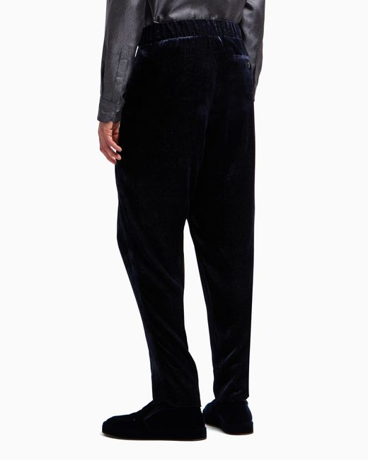 Giorgio Armani Blue Giorgio's Single-Pleat Velvet Trousers With A Diagonal Print for men