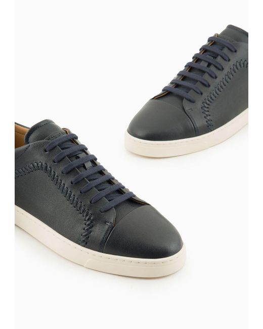Giorgio Armani Blue Nappa-leather Sneakers for men