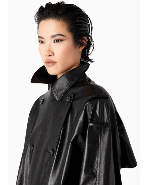 Giorgio Armani Black Double-breasted Nappa Leather Oversized Trench Coat