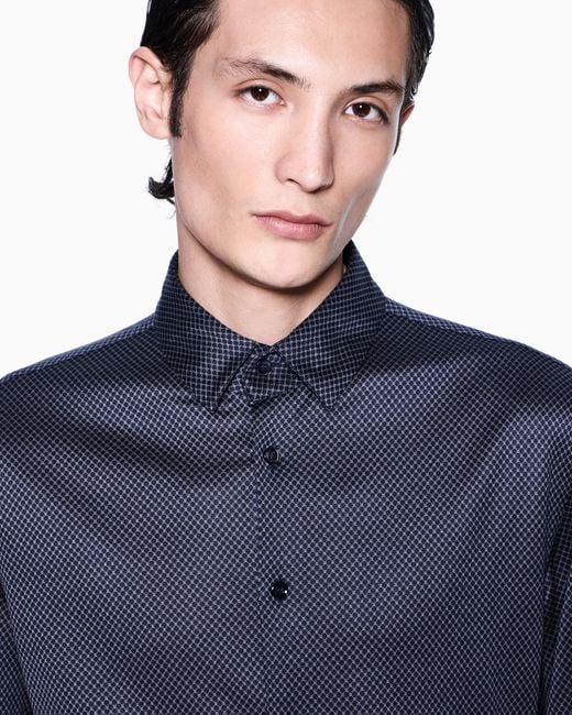 Giorgio Armani Blue Slim-Fit Micro-Jacquard Silk And Cotton Jersey Shirt for men