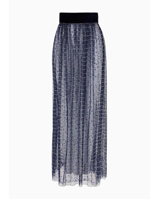 Giorgio Armani Blue Embroidered Tulle Long Skirt