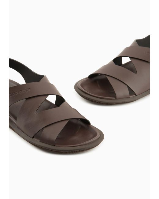 Giorgio Armani White Leather Woven Sandals for men