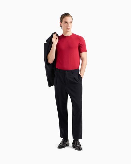 Giorgio Armani T-Shirt Mit Rundhalsausschnitt Und Kurzen Ärmeln, Gefertigt Aus Elastischem Viskose-Jersey in Red für Herren