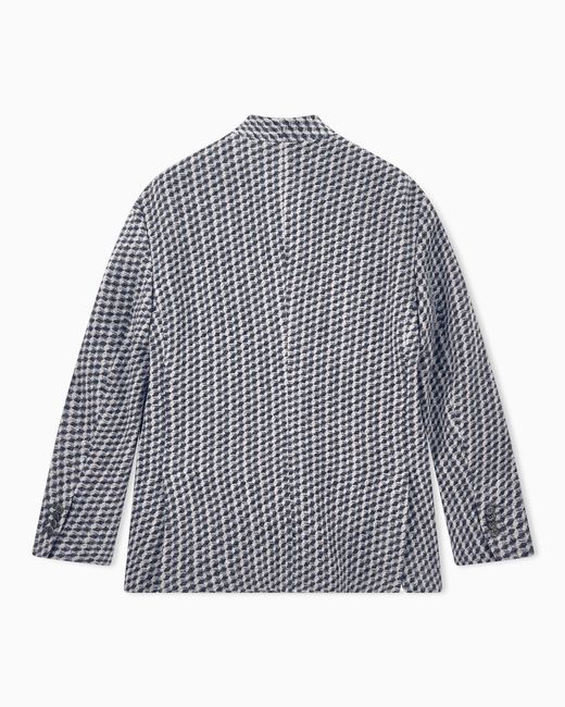 Giorgio Armani Blue Blazer Regular Fit Geometric Wool And Cashmere Jacquard for men