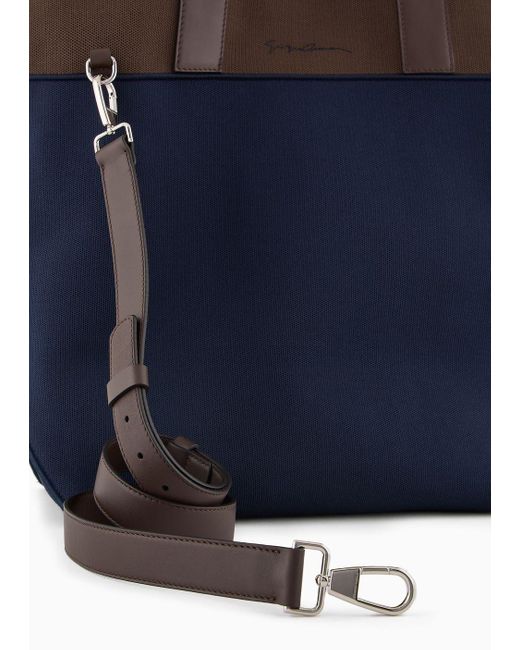 Giorgio Armani Blue Tricot Knit And Leather Shopper Bag for men
