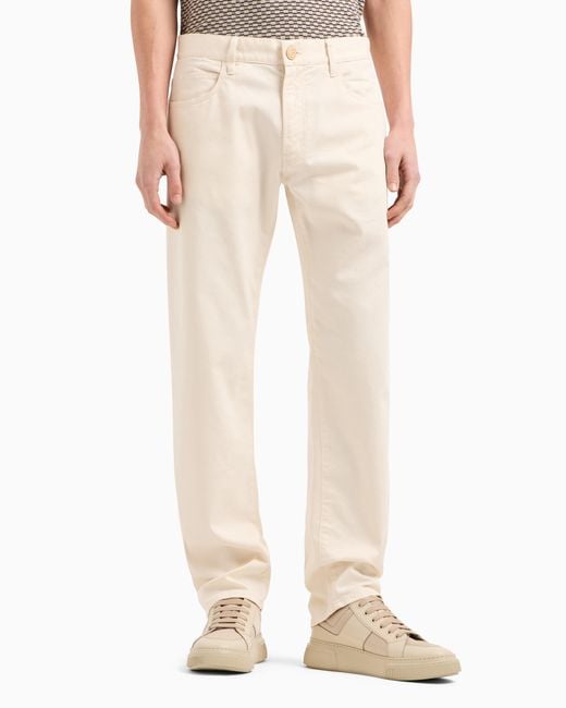 Giorgio Armani White Stretch Cotton And Silk, Regular-Fit, Five-Pocket Trousers for men