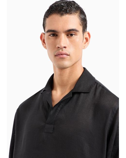Giorgio Armani Black Shirt In Linen Canvas for men