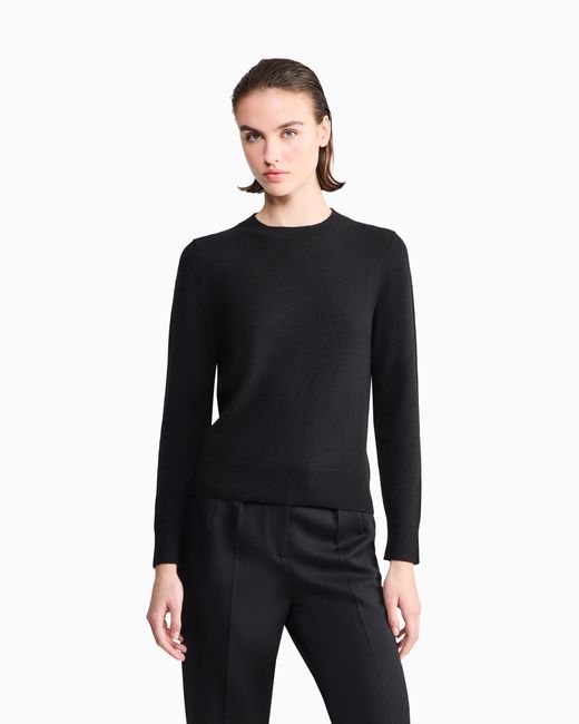 Giorgio Armani Black Cashmere Sweater With Ribbed Profiles