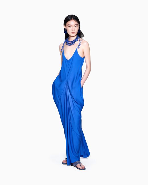 Giorgio Armani Blue Long Triple Silk Georgette Dress