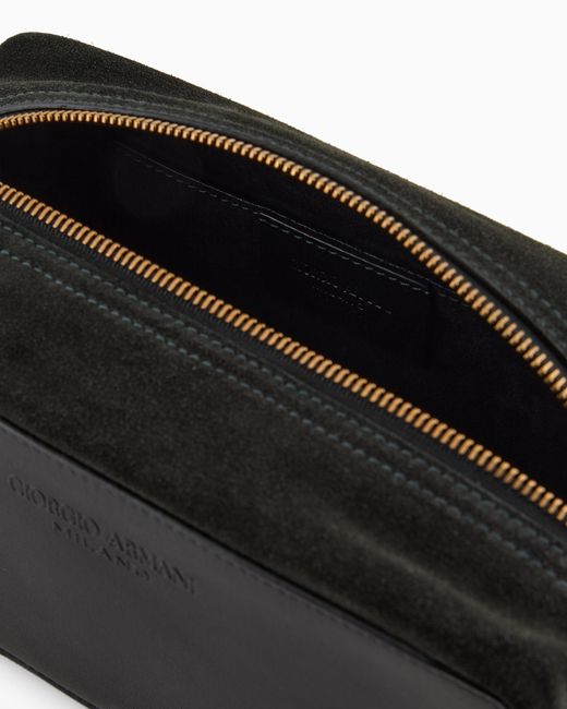 Giorgio Armani Black Suede Zipped Washbag for men