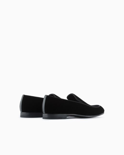 Giorgio Armani White Velvet Loafers With Embroidered Logo for men