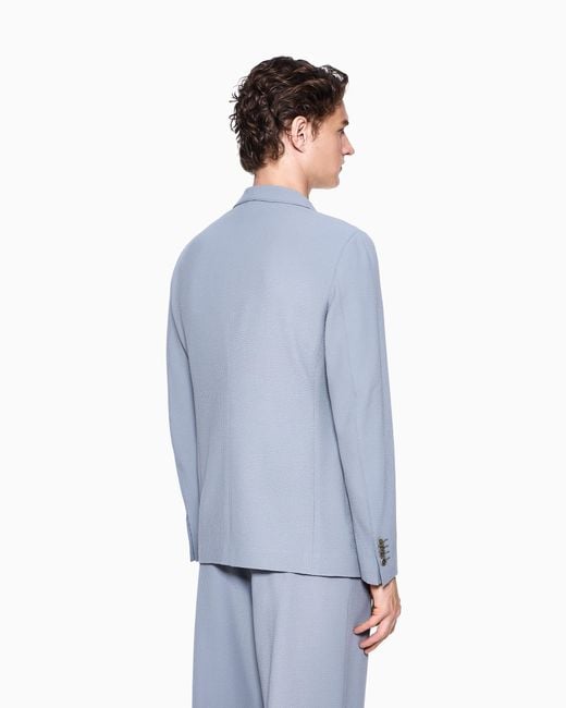 Giorgio Armani Blue Single-Breasted Virgin Wool Seersucker Jacket for men