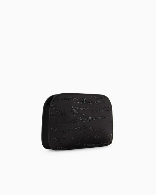 Giorgio Armani Black Satin Clutch Bag With An Animal Motif And Crystals