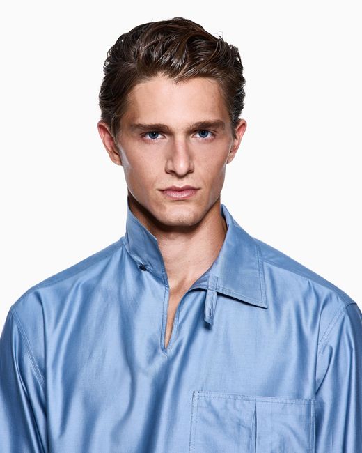Giorgio Armani Blue Cotton And Silk Twill Shirt for men