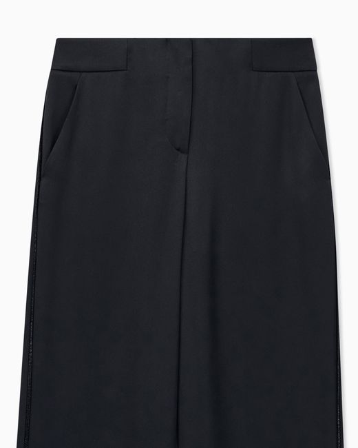 Giorgio Armani Blue Embroidered Trouser Sera Regular Fit Satin Rhinestone Trim