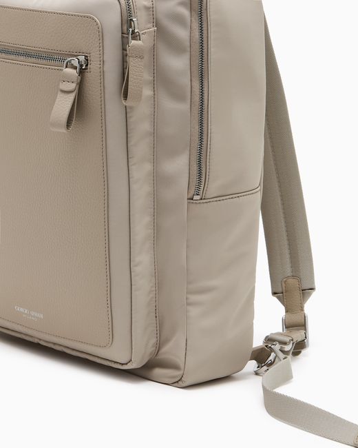 Giorgio Armani Gray Nylon And Pebbled-Leather Backpack for men