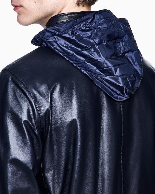 Giorgio Armani Blue Nappa Leather Blouson With Zip for men