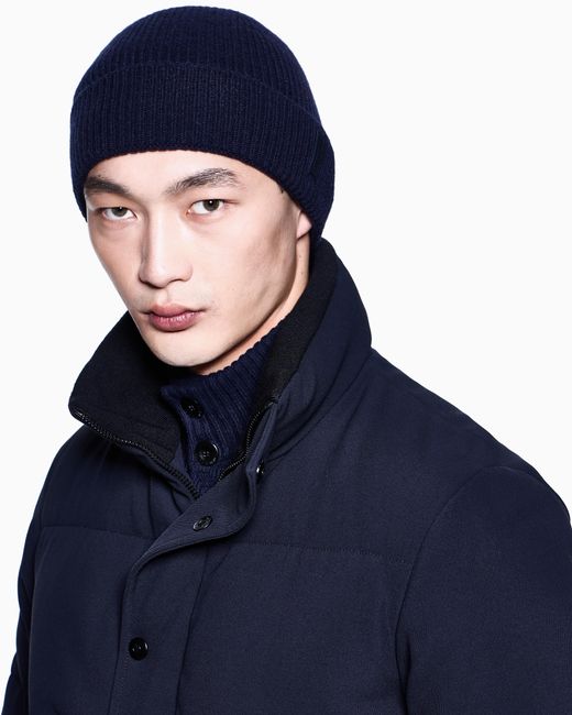 Giorgio Armani Blue Ribbed Cashmere Beanie With Cuff for men