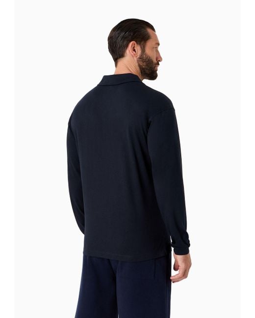 Giorgio Armani Blue Pima Cotton Jersey Long-sleeved Jumper for men