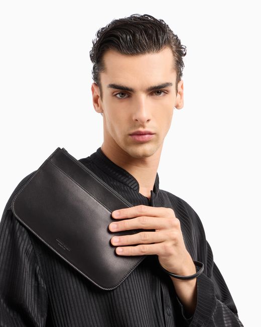Giorgio Armani Black Nappa Leather Clutch Bag for men