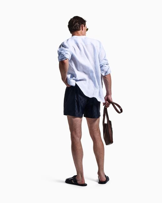 Giorgio Armani Blue Monogram Swim Trunks for men