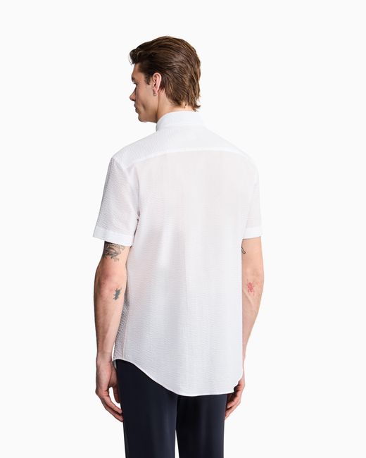 Giorgio Armani White Short-Sleeved Cotton-Seersucker Shirt for men