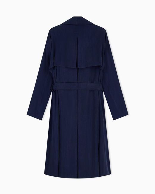 Giorgio Armani Blue Double-Breasted Washed Cupro Coat With A Belt Icon for men